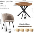 NORDICANA 5 Piece Dining Table and Chair Set, 37-Inch Engineered Wood Round Table Set, Light Brown Fuzzy Sherpa Armchairs with Black Metal Leg for Small Spaces