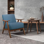 Lexicon Mid Century Modern Accent Chair with Solid Wood Frame in Walnut Finish, Upholstered Living Room Lounge Arm Chair, Thick and Comfy Innerspring Seat Cushion, Linen-Look Fabric, Blue | Upholstered Living Room Lounge Arm Chair, Thick and Comfy