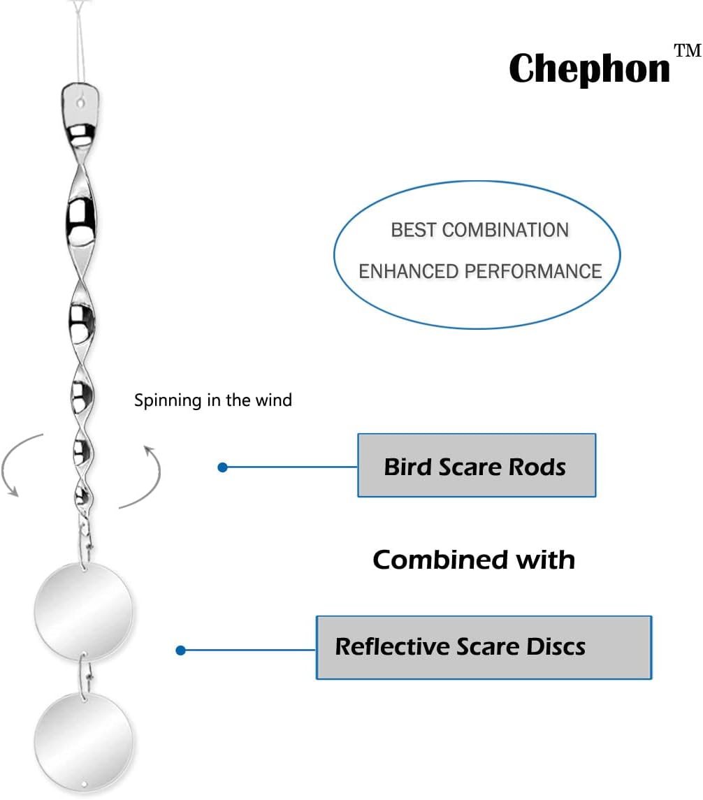 Bird Scare Rods with Reflective Discs Reflectors - Bird Spinner Scare Device of Twisting Rods and Disks to Keep Birds Away Like Woodpecker and Pigeon - 6 Pack