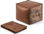 SOFTSOUL DIY Fillable Storage Ottoman – Stuff with Clothes, Blankets or Toys to Create Seat or Footstool, Space-Saving Faux Leather Square Pouf Organizer (Unfilled), 17.7”×17.7”×15.7”
