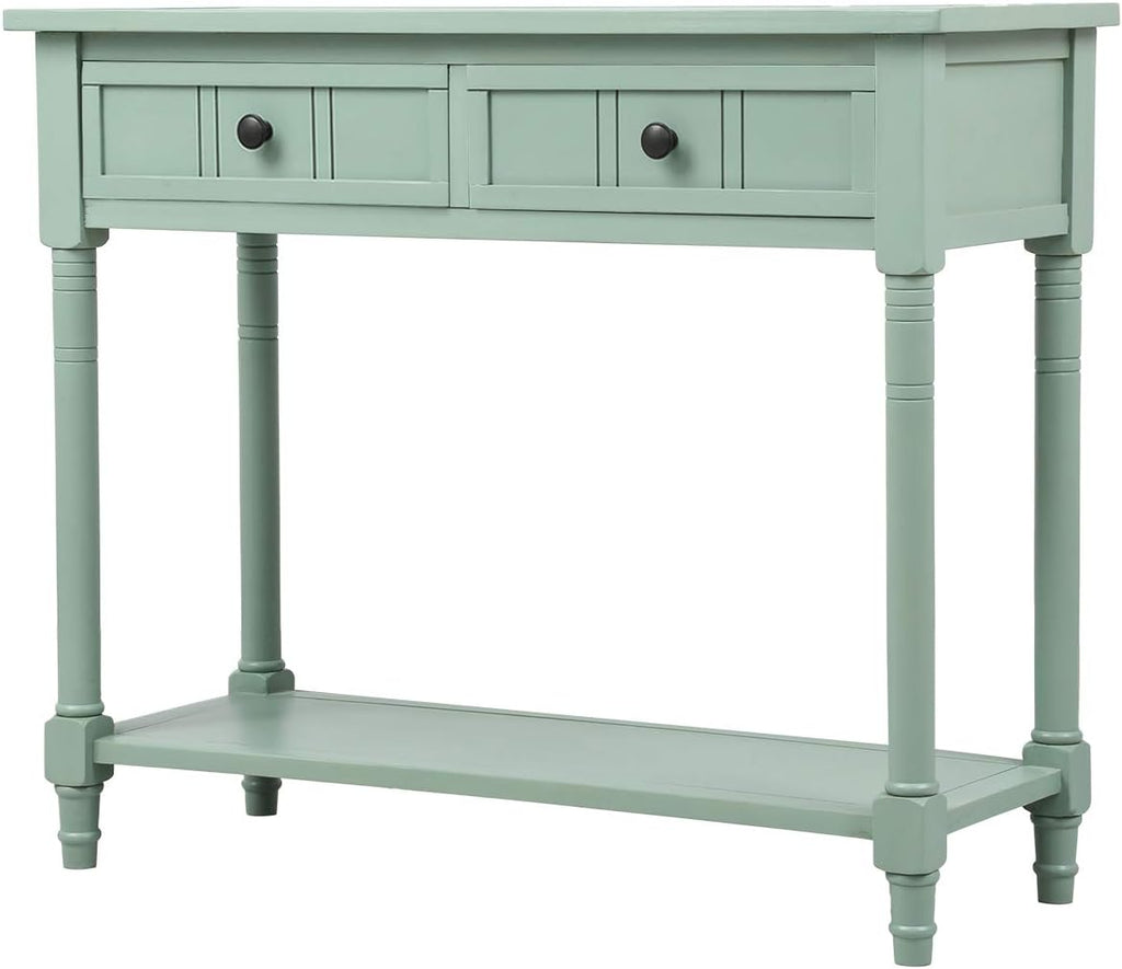 Knocbel Antique Entry Console Table with Drawers & Bottom Open Shelf, Wood Sofa Tables for Entryway Hallway Living Room, 35.43" W x 13.8" D x 30.25" H, Retro Blue
