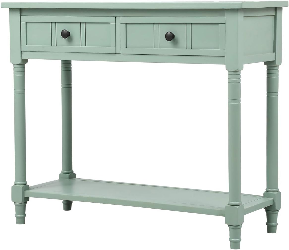 Knocbel Antique Entry Console Table with Drawers & Bottom Open Shelf, Wood Sofa Tables for Entryway Hallway Living Room, 35.43" W x 13.8" D x 30.25" H, Retro Blue