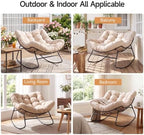 Papasan Rocking Chair, Oversized Outdoor Egg Chair with Thick Cushion | 450 lbs Heavy-Duty Frame, 6.7" Thick Cushion, Silent Rocking Design, Adjustable Rocking Angle, Indoor & Outdoor Use