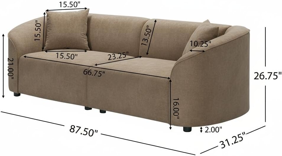 87" Curved Contemporary Sofa in Brown: Plush Seating, Streamlined Design, and Durable Frame – Ideal for Stylish Living Spaces (Brown#40)