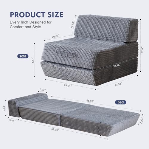 Snug Sofee Futon Sofa Bed, Convertible Sleeper Chair, Floor Mattress, Gray | Convertible futon sofa bed with removable zippered back support. Creates a comfortable floor bed for guests, living rooms.