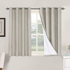 H.VERSAILTEX Linen Blackout Curtains 45 Inches Long 100% Absolutely Blackout Thermal Insulated Textured Linen Look Curtain Draperies Anti-Rust Grommet, Energy Saving with White Liner, 2 Panels, Stone