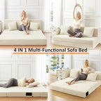 JKMAX Queen Size Folding Sofa Bed - 4 in 1 Convertible Sleeper Chair with Two Pillows - High Density Memory Foam Futon Couch - Foldable Bed for Living Room Bedroom (Beige)