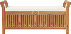 Solid Acacia Wood Patio Storage Bench 49.6 Inch | With Cushion, Curved Arms, Ample Storage for Pillows and Blankets, Assembly Manual Included