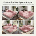 78.8" Convertible Futon Sofa Bed, Couch for Living Room | Corduroy Loveseat Sleeper Sofa, Modular Futon Couch with Storage Pocket, Pull Out Couch No Assembly | Pink