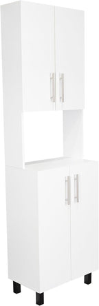 White Kitchen Storage Cabinet: Compact 76.8" Tall Double Door Pantry with Hutch & Shelves - Wood Frame Modern Design for Small Space Organization in Apartments & Homes