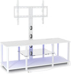 TV Stand with Mount and Led Light，White TV Stand with Power Outlets for 32/40/43/50/55/60/65/70 Inch TV,Entertainment Center with Open Storage Shelf for Bedroom/Living Room/Office