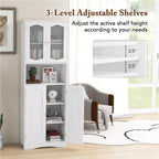 NAFORT Tall Storage Cabinet, Freestanding Cupboard with Adjustable Shelves, Frosted Glass Doors, Anti-Tipping Devices, Multifunctional Floor Cabinet for Bathroom, Dining Room & Living Room (White)