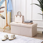 Storage Ottoman Bench Foldable Footrest Foot Stool, 30" Fabric Cream | Small Ottoman Foot Rest Seat Shoe Bench Flip-Top forliving Room End of Bed Bedroom Couch Dorm, 80L Folding Upholstered Chair