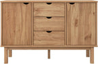 Scandinavian Sideboard Solid Pine Wood Engineered Wood Medium Large Brown 4 Pieces with 3 Drawers 2 Doors for Living Room Dining Area Storage