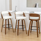 Swivel Counter Height Stools Set of 4, 25" Counter Stools with Bentwood Curved Back Upholstered Seats Mid Century Modern Stools for Kitchen Island, Counter, White