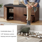 LVB 40” Entryway Bench with Padded Seat Cushion Shoe Bench with 2 Drawers | Wood Hidden Shoe Bench with 2 Drawers Cabinet, Industrial storage Bench for Foyer entrance Living Bedroom, Walnut Oak