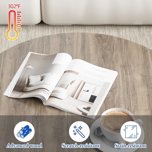 aboxoo Coffee Table Nesting Side Round Table Set of 2 End Table with Sturdy Metal Frame for Living Room Bedroom Apartment Modern Industrial Simple Nightstand,Oak