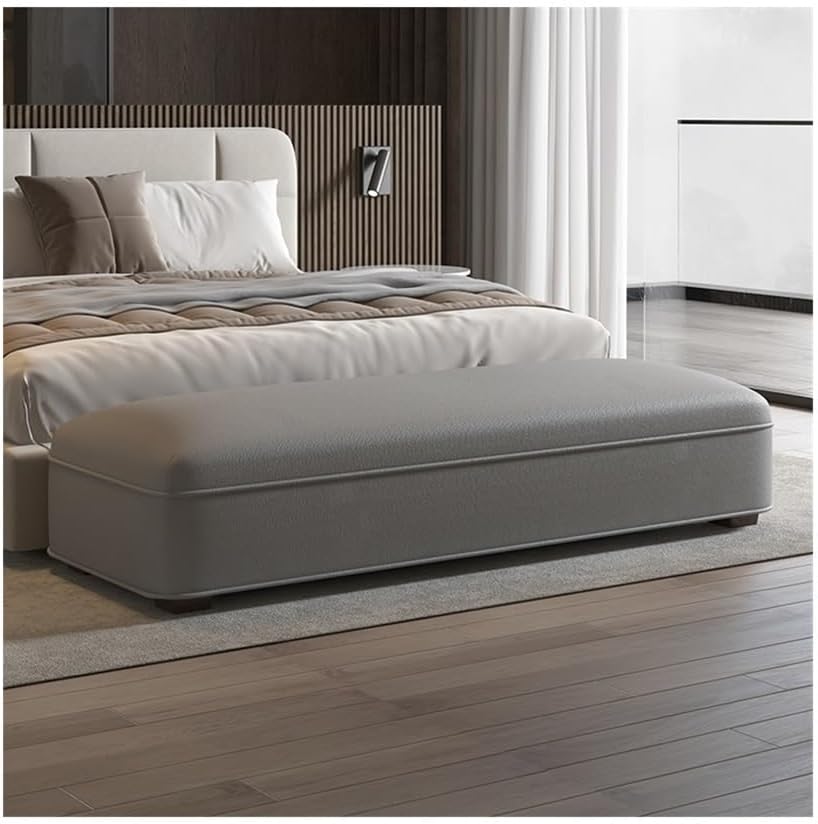 Modern Bed End Stool Bedside Modern Bedroom Leather Couch Cloakroom Long Bench Entryway(Light Gray)