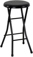 Folding Stool, Metal Frame Indoor Outdoor Portable Seat with Non-Slip Feet, Black