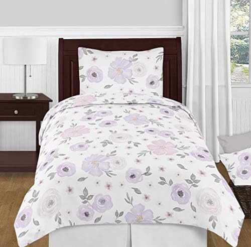 Sweet Jojo Designs Purple Watercolor Floral Girl Small Fabric Toy Bin Storage Box Chest For Baby Nursery or Kids Room - Lavender, Pink and Grey Shabby Chic Rose Flower