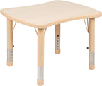 Flash Furniture 26.5x21.75 in Activity Table with 4 Chairs, Natural | Adjustable Height Table, Plastic, Durable Construction, Commercial Use