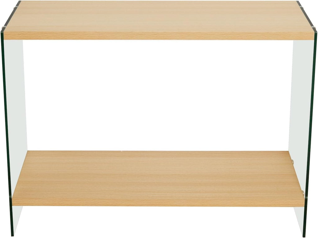 Console Table 2-Tier: 39.4 in Wide Rectangle Wood Shelf Glass Sides | Modern Desk Console Sofa Table Stand for Entryway