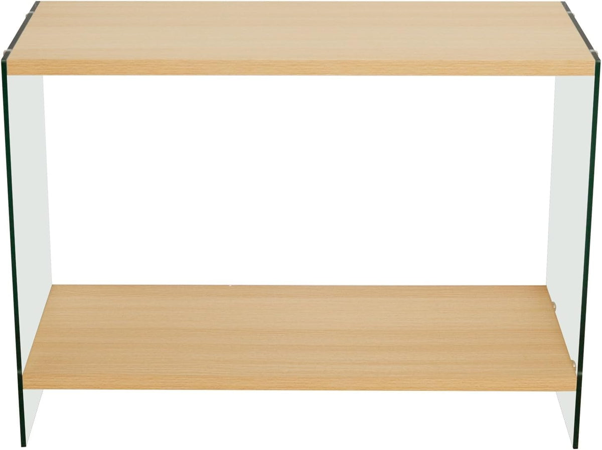 Console Table 2-Tier: 39.4 in Wide Rectangle Wood Shelf Glass Sides | Modern Desk Console Sofa Table Stand for Entryway