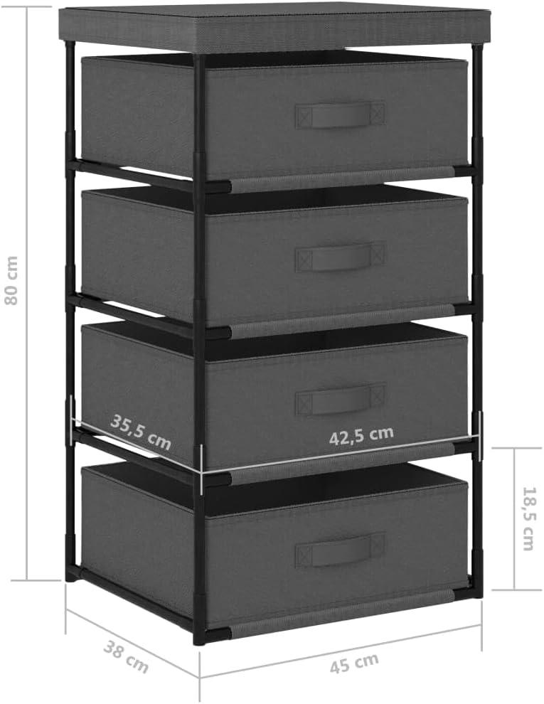 4-Tier Grey Steel Storage Rack w/Fabric Baskets 15"x17.7"x31.5" for Living/Bed/Bath Pantry