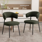 Dining Chairs Set of 4, Mid Century Modern Kitchen Chairs, Boucle Upholstered Dining Chair with Curved Backrest & Metal Legs for Kitchen Dining Room, Green