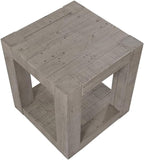 BOWERY HILL Contemporary Rectangular End Table, 22" Width x 24" Height, Reclaimed Solid Pine, Distressed Gray Finish, Bottom Shelf, Rustic Design for Living Room or Bedroom
