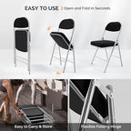 VINGLI Folding Chairs with Padded Seat & Backrest, Metal Frame, Durable Corduroy Fabric, 350 lbs Capacity, Set of 1, Black – Ideal for Weddings, Parties, Office Events