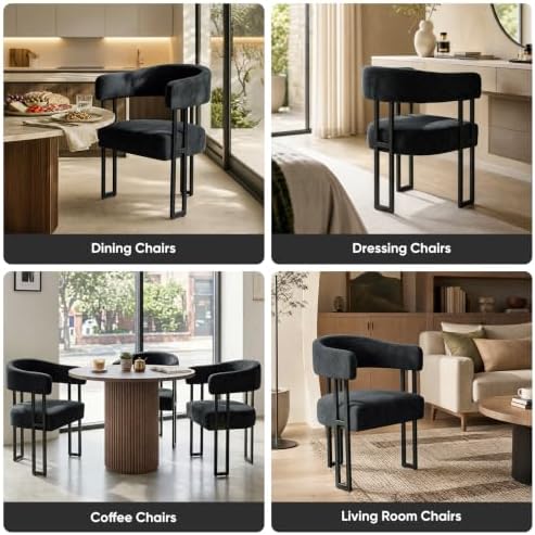 SIMTONAL Boucle Dining Chairs Set of 4-Black Accent Chairs with Arms, Soft Teddy Fleece Upholstered Armchairs for Kitchen Dining Living Room