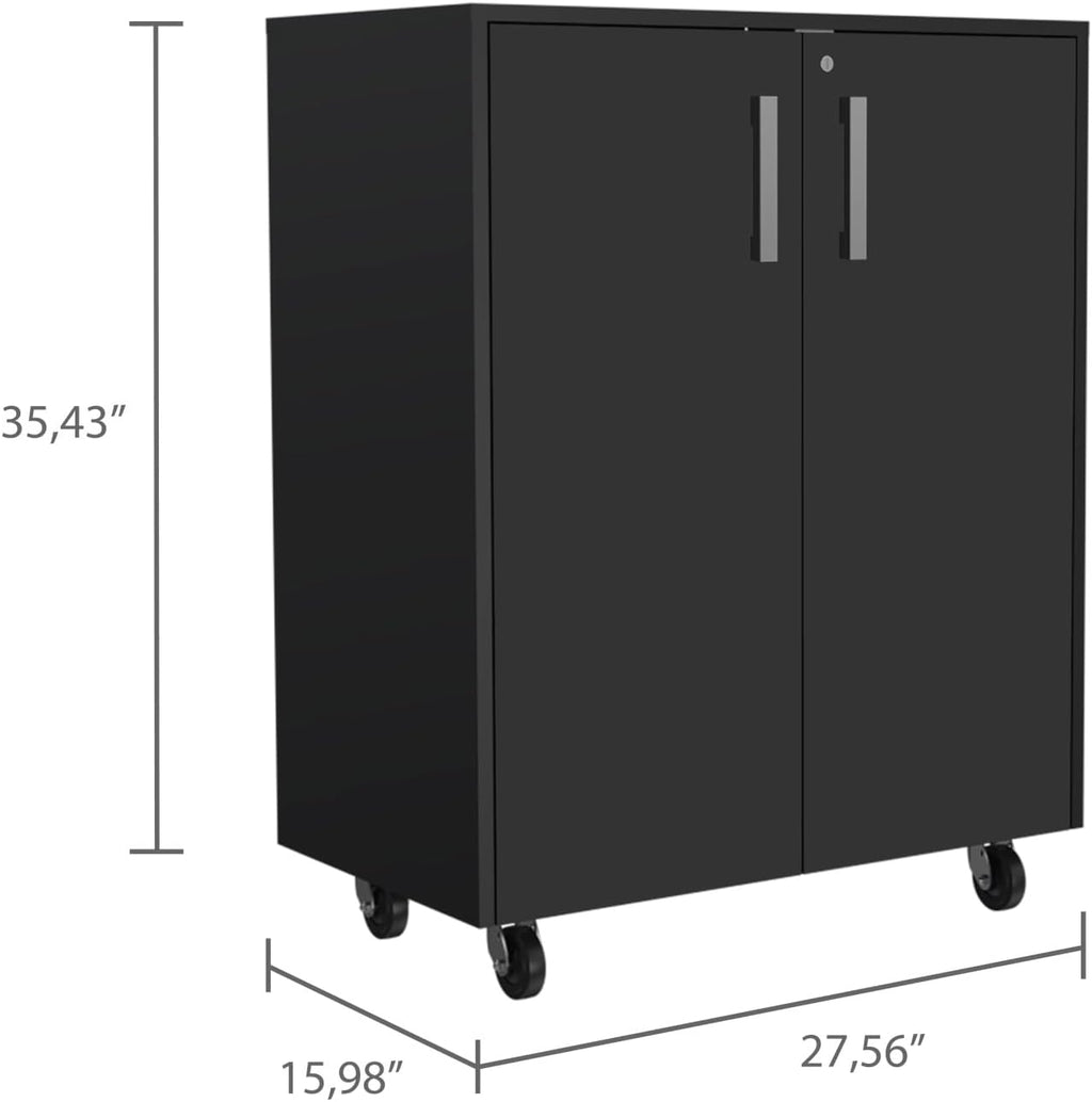 Storage Cabinet Lions, Double Door and Casters, Black Wengue Finish