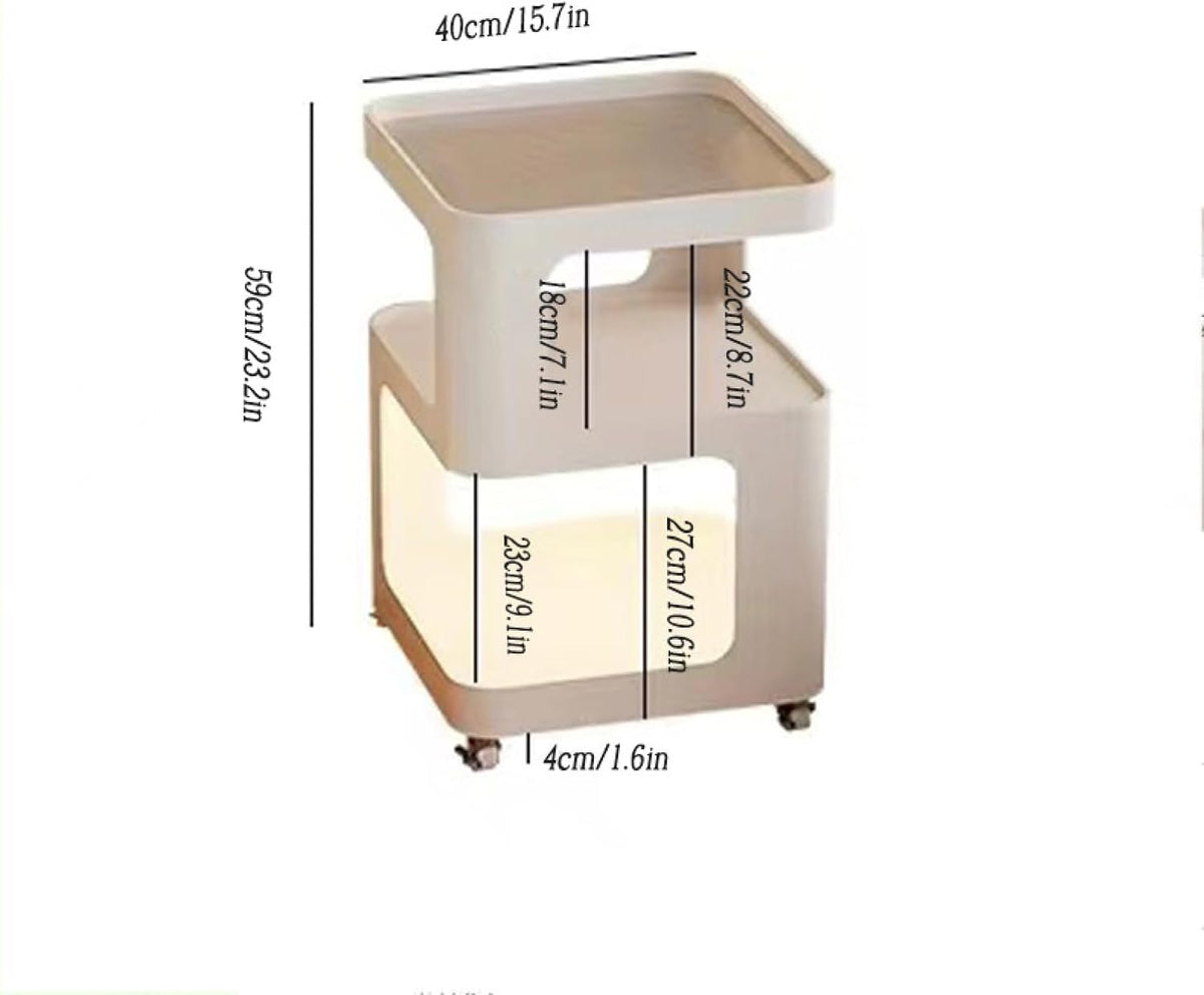 3-Tier End Table,Sofa End Can Rotate Square End Side Tables Glass Top Coffee Table with Sensor Light Accent Bedside Table with Storage Shelf Nightstand for Bedroom,Living Room,Kitchen,Bathroom