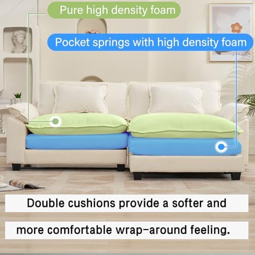 Oprisen 86" Modular Sectional Sofa, Comfy Deep Cloud Couch with Ottoman | L-Shaped Couches for Living Room, Modular Couch, Deep and Wide Seat, Chenille Sofa Sleeper with Throw Pillows, Beige White