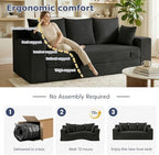 3 Seater Couch for Living Room, Convertible Futon Sofa Bed Comfy Pull Out Couch with 5 Pillows & Detachable Washable Cover, Upholstered Floor Sofa in A Box, No Assembly Required, Black
