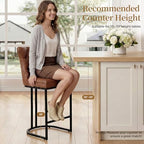 AQO Counter Height Bar Stools Set of 4 for Kitchen Island, Modern Bar Stools with Backs, 26 Inch Barstools with Upholstered Faux Leather Seat and Footrest, Brown