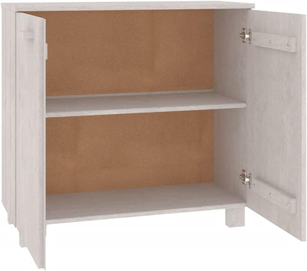 White Wooden Sideboard with 2 Doors, 33.5"x13.8"x31.5" Solid Pine Wood Storage Cabinet, Hamar Accent Buffet Credenza for Living Room, Dining Room and Hallway
