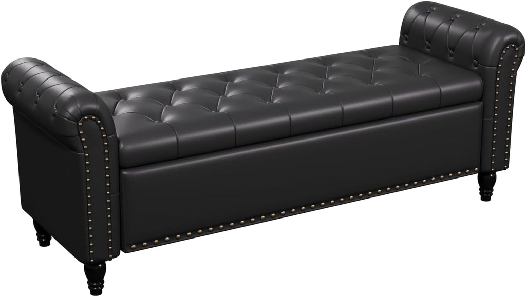 FiveWillowise 65" Bedroom Bench, End of Bed Bench with Storage, Black