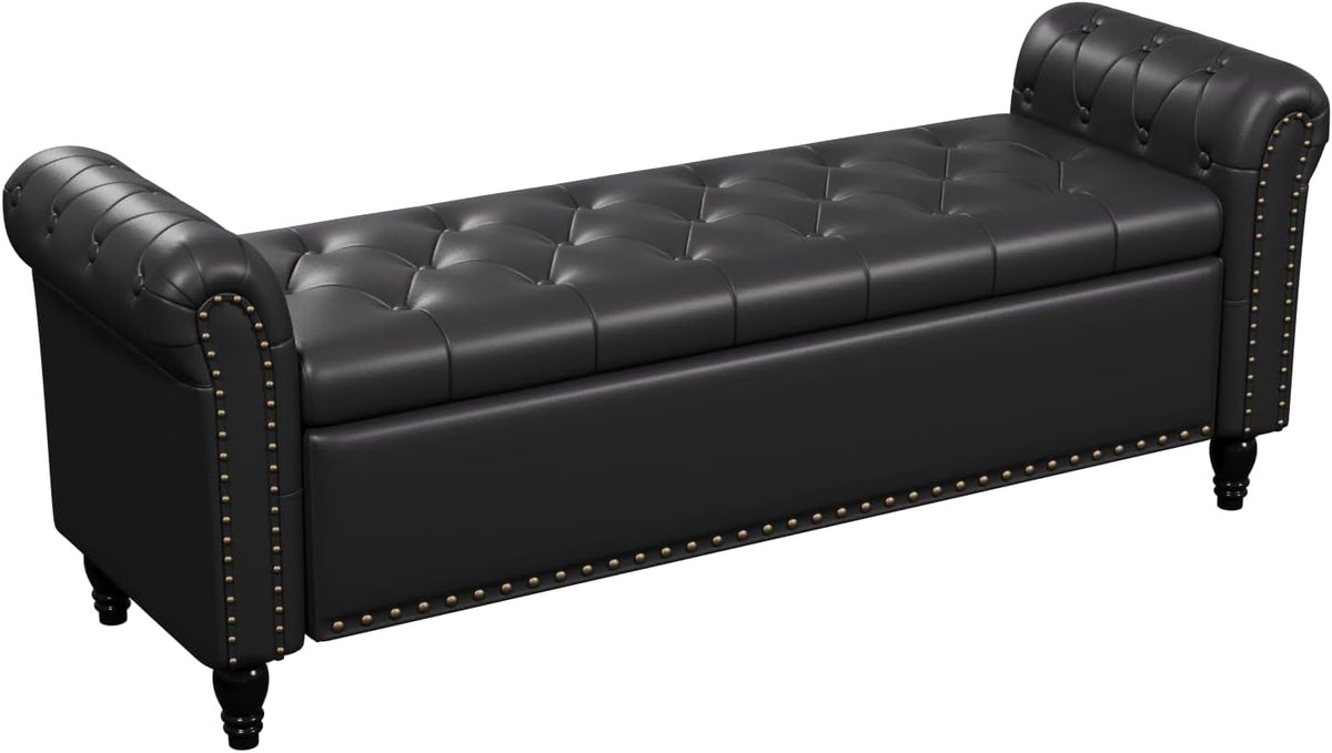FiveWillowise 65" Bedroom Bench, End of Bed Bench with Storage, Black