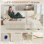 Hanherry 81" Sectional Couch with Pull Out Sofa Bed,Chenille Sleeper Sofa with Storage Ottoman & USB Charging,Comfy L Shaped Modular Couches for Living Room,Apartment