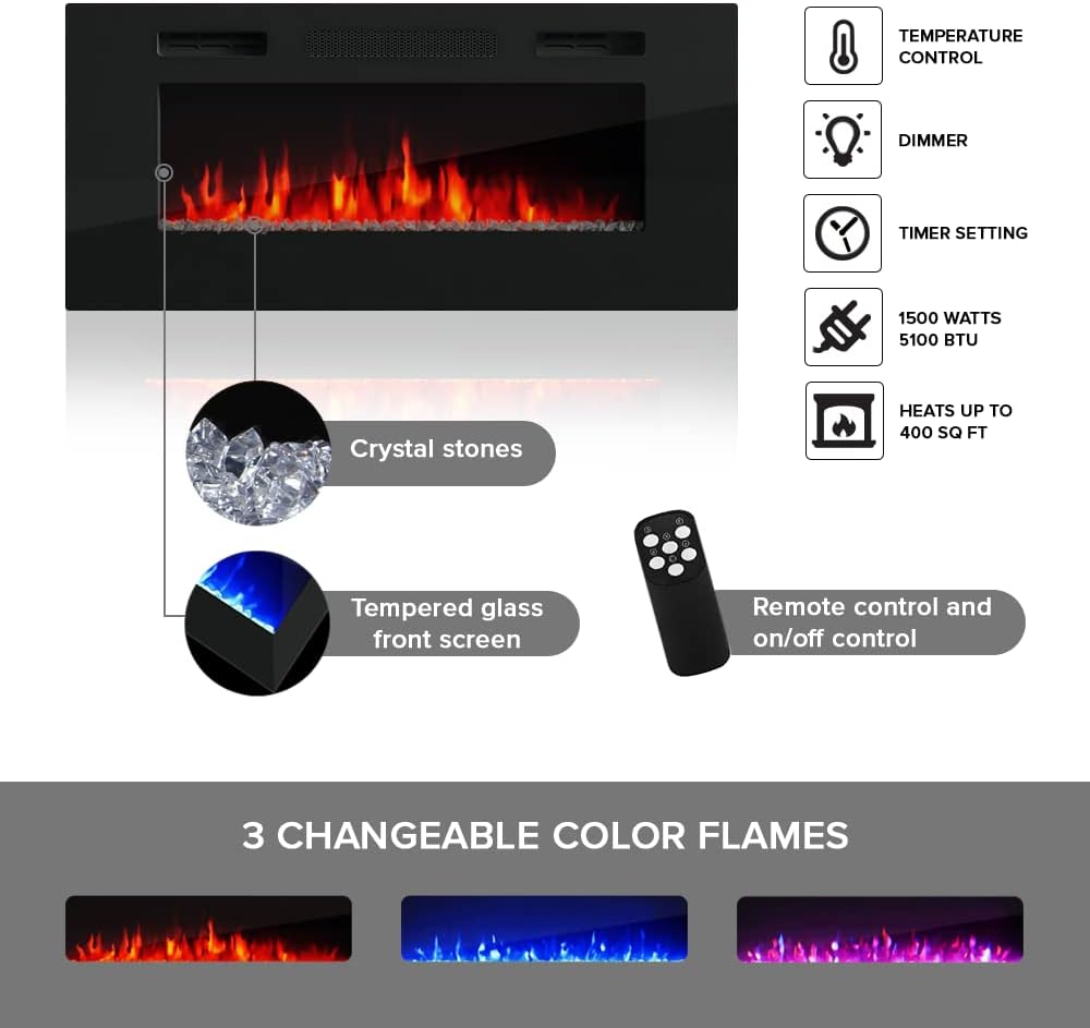 Meble Furniture Boston 01 Electric Fireplace TV Stand — High Gloss Modern Media Console with LED Lights and Storage — Fits TVs up to 90" — White, 79" W
