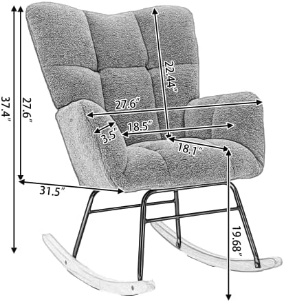 Rocking Chair, Upholstered Teddy Fabric Glider Chair, Lounge Accent Armchair with High Backrest and Thick Cushion, Accent Rocking Chairs for Living Room, Bedroom, Orange