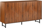 Saiveina Mid-Century Modern Walnut Sideboard Buffet Cabinet, 59 * 16 * 33 Inches Geometric Carved Storage Cabinet with Metal Legs, Multi-Purpose Credenza for Living Room, Dining Room, Entryway
