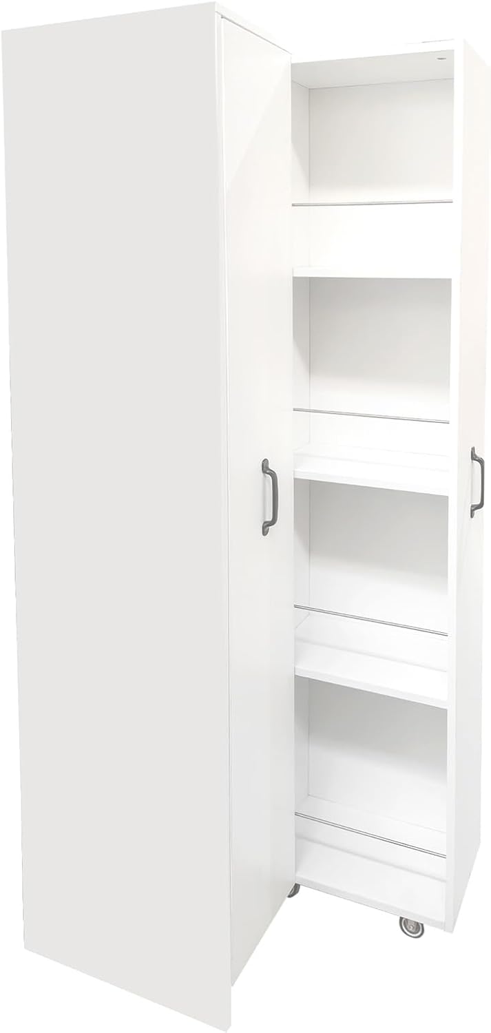 JOYSOURCE Tall Kitchen Pantry Cabinet with Pull-Out Shelves Large 2- Door Free Standing Storage Cabinet for Food, Spice White