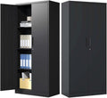 Lockable Cabinet Metal Storage Cabinet, 69" Locking Metal Storage Cabinet with 3 Adjustable Shelves,Black Metal Cabinet with 2 Doors and Lock for Office, Garage, Home (Black, 69")