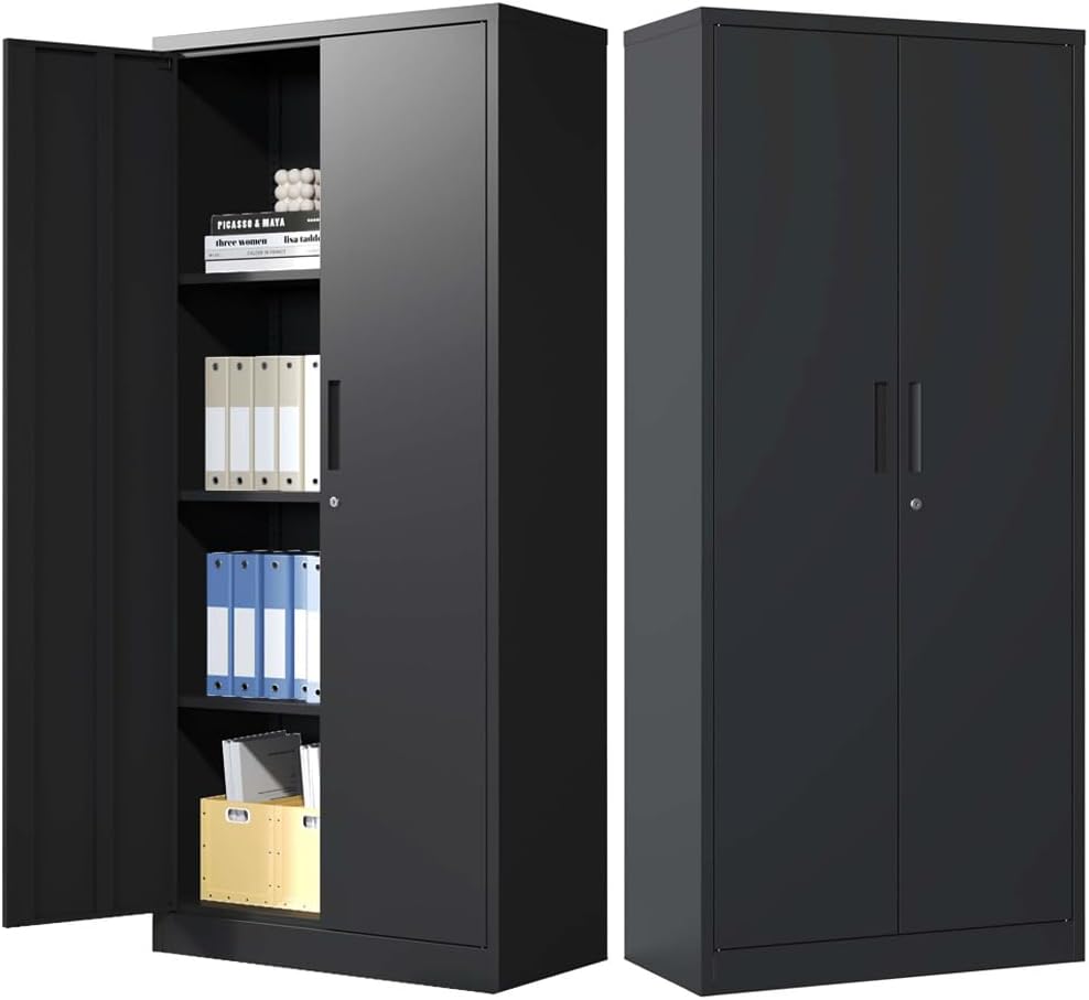 Lockable Cabinet Metal Storage Cabinet, 69" Locking Metal Storage Cabinet with 3 Adjustable Shelves,Black Metal Cabinet with 2 Doors and Lock for Office, Garage, Home (Black, 69")