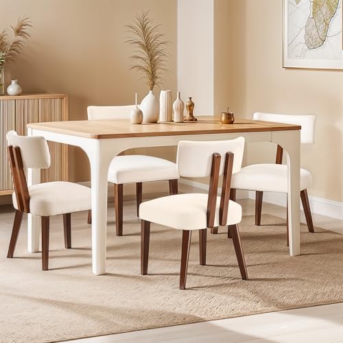 MOJAY Dining Chairs Set of 4, Mid Century Modern Kitchen Chair Linen Fabric Side Chairs with Curved Backrest for Kitchen, Dining Room, Restaurant, or Patio, Off-White