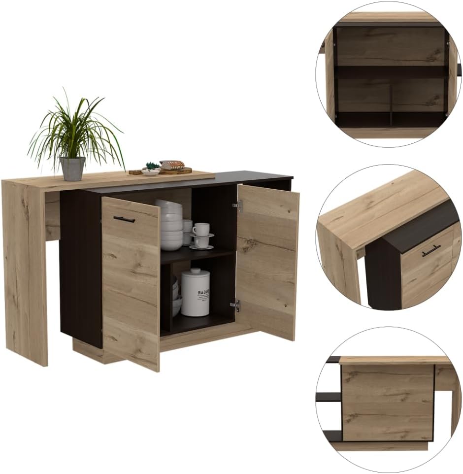 2-Shelf 1-Drawer Kitchen Island Wenge and Light Oak | Includes 5 shelves and 2 doors for storage and display