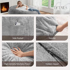 ZurNesfure Bean Bag Chair for Adults,3FT Giant Bean Bag Chair Grey,Medium | Fluffy Bean Bag Chairs with Filler & Machine Washable Cover, Handle, Side Pocket Oversized Beanbag for Living Room, Bedroom